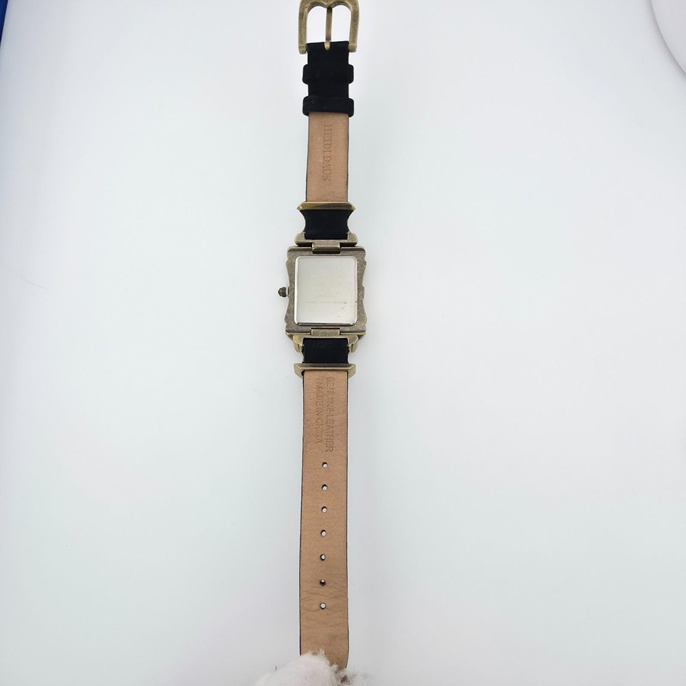 Vtg HEIDI DAUS Ladies Watch SWAROVSKI Crystals Black Leather Band Gold Finish 7" - Picture 7 of 14